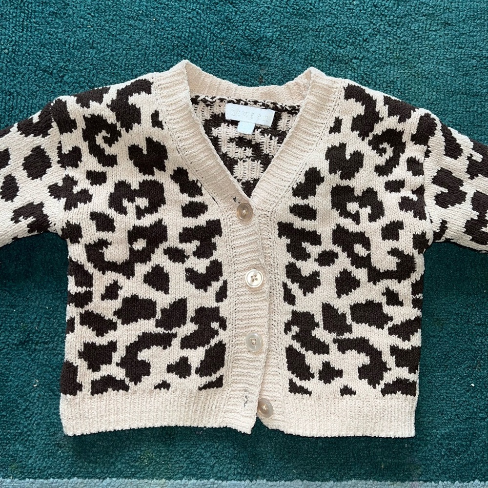 btween Cream and Dark Brown Leopard Print Knit Cardigan